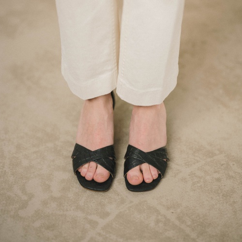 Shosh Sandals, black croco| Balagan Studio