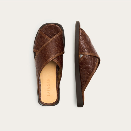 Axel Slides, brown alligator pattern | Balagan Studio