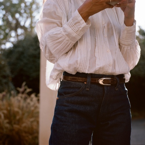 Thin belt with a buckle, brown croce pattern | Balagan Studio