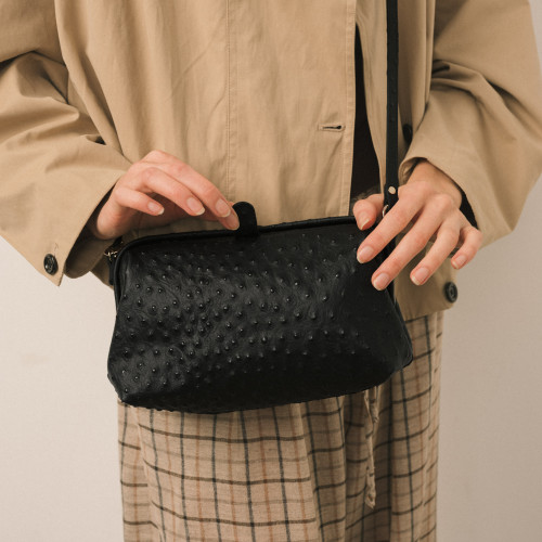 Rofe Bag M, black ostrich pattern| Balagan Studio