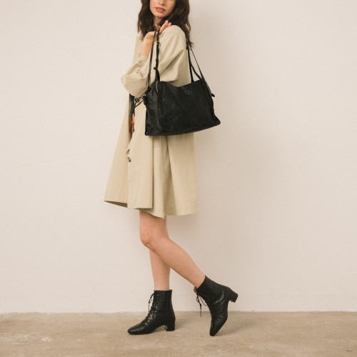 Tamara Bag L, black ostrich pattern | Balagan Studio
