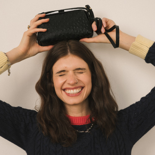 Rofe Bag M, black ostrich pattern | Balagan Studio