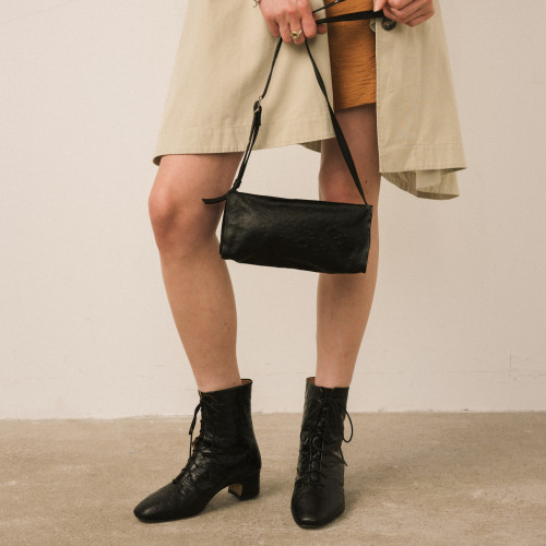 Victoria Boots, black ostrich pattern | Balagan Studio