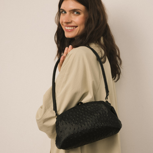 Hug Bag M, black ostrich pattern | Balagan Studio
