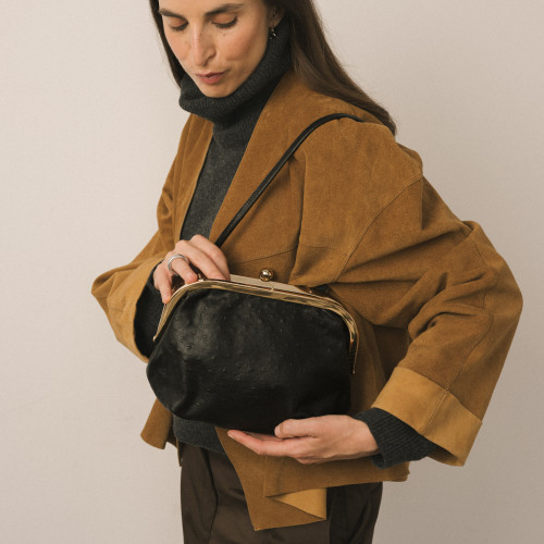Sicily torebka M, czarny wzór strusia | Balagan Studio