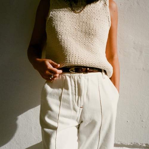 Thin belt with a buckle, brown croce pattern | Balagan Studio